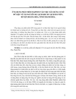 Ứng dụng phần mềm mapinfo vào việc xây dựng cơ sở dữ liệu về tài nguyên du lịch khu du lịch Hải Tiến, huyện Hoằng Hóa, tỉnh Thanh Hóa