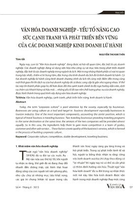 Văn hóa doanh nghiệp - Yếu tố nâng cao sức cạnh tranh và phát triển bền vững của các doanh nghiệp kinh doanh lữ hành