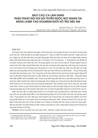 Báo cáo ca lâm sàng phẫu thuật nội soi sỏi tuyến nước bọt mang tai bằng laser yag holmium dưới hỗ trợ siêu âm