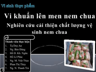 Báo cáo Vi khuẩn lên men nem chua Nghiên cứu cải thiện chất lượng vệ sinh nem chua