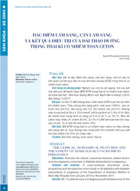 Đặc điểm lâm sàng, cận lâm sàng và kết quả điều trị của đái tháo đường trong thai kì có nhiễm toan Ceton