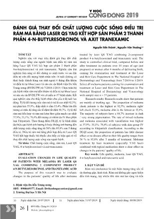 Đánh giá thay đổi chất lượng cuộc sống điều trị rám má bằng laser qs yag kết hợp sản phẩm 2 thành phần 4-N-butylresorcinol và axit tranexamic