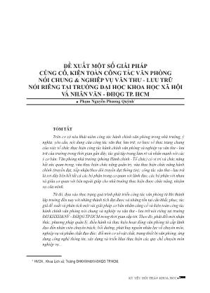 Đề xuất một số giải pháp củng cố, kiện toàn công tác văn phòng nói chung và nghiệp vụ văn thư - Lưu trữ nói riêng tại trường Đại học Khoa học xã hội và nhân văn - Đại học Quốc gia thành phố Hồ Chí Minh