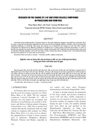 Nghiên cứu sự thay đổi cấu tử thơm 2-AP và các chất bay hơi khác trong qui trình chế biến bún từ gạo