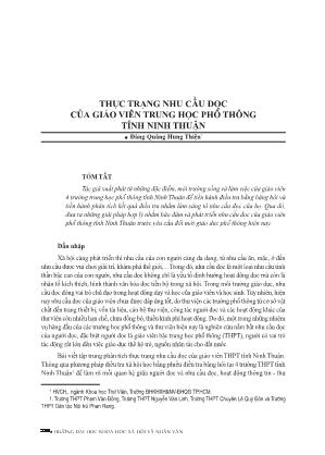 Thực trạng nhu cầu đọc của giáo viên Trung học Phổ thông tỉnh Ninh Thuận