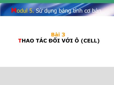 Bài giảng Excel cơ bản - Module 5: Sử dụng bảng tính cơ bản - Bài 3: Thao tác đối với ô (Cell)