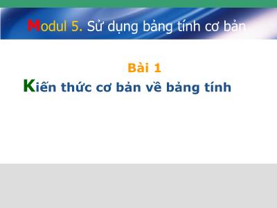 Bài giảng Excel cơ bản - Module 5: Sử dụng bảng tính cơ bản - Bài 1: Kiến thức cơ bản về bảng tính