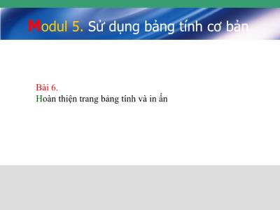 Bài giảng Excel cơ bản - Module 5: Sử dụng bảng tính cơ bản - Bài 6: Hoàn thiện trang bảng tính và in ấn