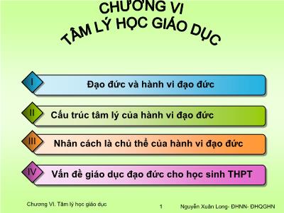 Bài giảng Tâm lý học giáo dục - Chương 6: Tâm lý học giáo dục - Nguyễn Xuân Long