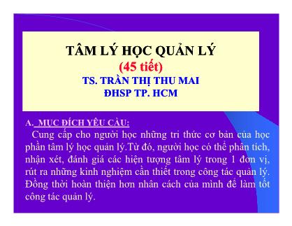 Bài giảng Tâm lý học quản lý