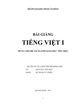 Bài giảng Tiếng Việt 1 (Dùng cho hệ Cao đẳng ngành giáo dục Tiểu học)