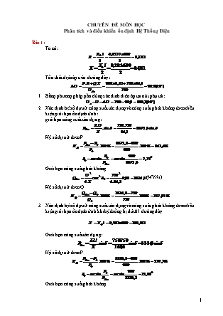 Chuyên đề Phân tích và điều khiển ổn định hệ thống điện