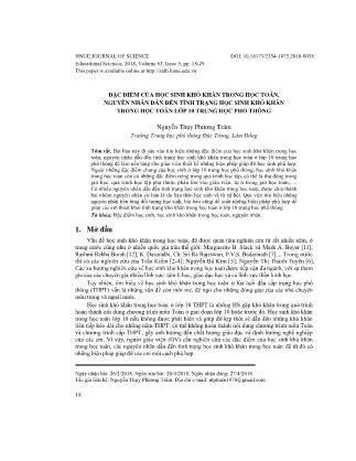 Đặc điểm của học sinh khó khăn trong học Toán, nguyên nhân dẫn đến tình trạng học sinh khó khăn trong học Toán Lớp 10 trung học phổ thông