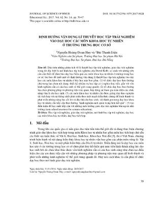 Định hướng vận dụng lí thuyết học tập trải nghiệm vào dạy học các môn khoa học tự nhiên ở trường trung học cơ sở