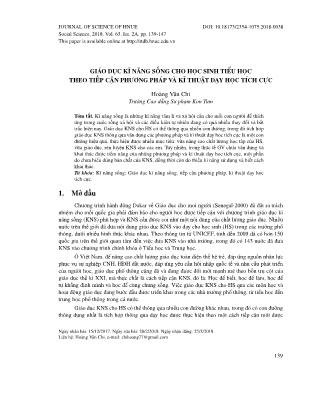 Giáo dục kĩ năng sống cho học sinh tiểu học theo tiếp cận phương pháp và kĩ thuật dạy học tích cực