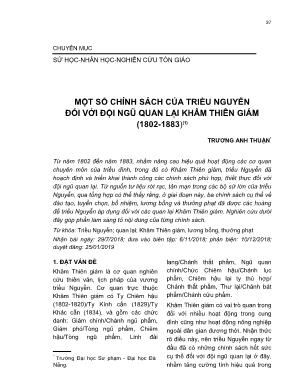 Một số chính sách của triều Nguyễn đối với đội ngũ quan lại Khâm Thiên Giám (1802-1883)