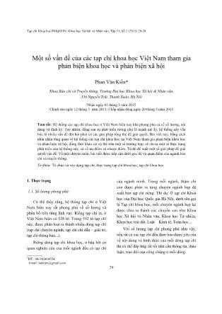 Một số vấn đề của các tạp chí khoa học Việt Nam tham gia phản biện khoa học và phản biện xã hội