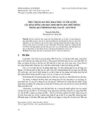 Thực trạng dạy học khai thác và tập luyện các hoạt động cho học sinh trung học phổ thông trong quá trình dạy học đại số - Giải tích