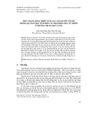 Thực trạng phát triển năng lực giải quyết vấn đề thông qua dạy học tích hợp các môn Khoa học Tự nhiên ở trường trung học cơ sở