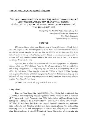 Ứng dụng Công nghệ viễn thám và hệ thống thông tin địa lý (Gis) trong đánh giá hiện trạng thảm cỏ biển ở vùng đất ngập nước xã Hương Phong, huyện Hương Trà, tỉnh Thừa Thiên Huế