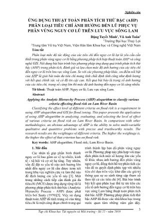 Ứng dụng thuật toán phân tích thứ bậc (ahp) phân loại tiêu chí ảnh hưởng đến lũ phục vụ phân vùng nguy cơ lũ trên lưu vực sông Lam