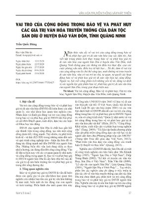 Vai trò của cộng đồng trong bảo vệ và phát huy các giá trị văn hóa truyền thống của dân tộc Sán dìu ở huyện đảo Vân Đồn, tỉnh Quảng Ninh