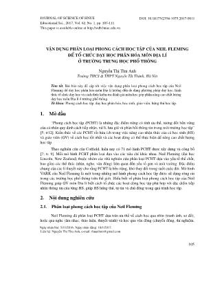 Vận dụng phân loại phong cách học tập của Neil Fleming để tổ chức dạy học phân hóa môn Địa lí ở trường trung học phổ thông